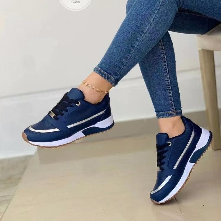 Women's Sequin Lace-Up Sneakers - Casual Round Toe Walking Shoes with Height-Enhancing Sole